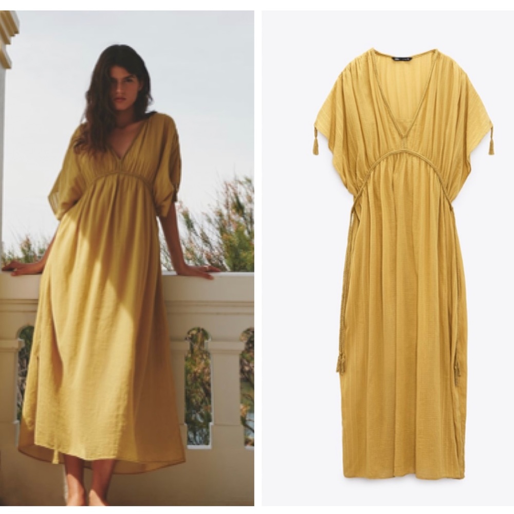ZARA 100% oversized cotton structured dress / kaftan in mustard blogger favorite